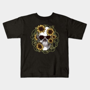 floral skull, cool skull, sunflowers skull mask face Kids T-Shirt